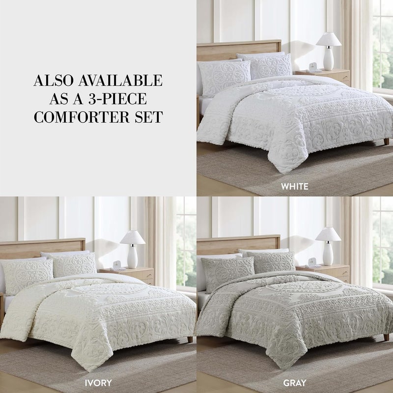 Beatrice Home Fashions Medallion Chenille Bedspread  King Sham  White - Image 3
